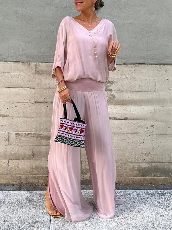 Elin - Elegante Tweedelige Wijde Chiffon Pantalonset