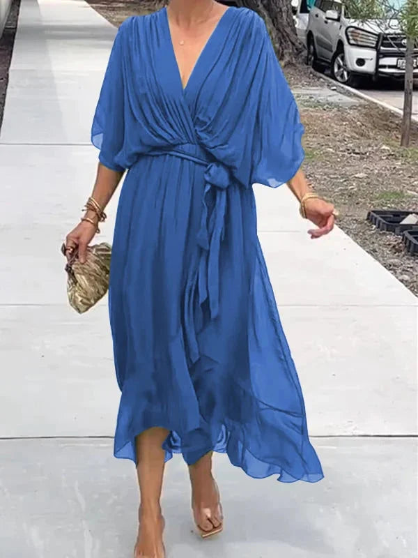 Roos - Elegante En Stijlvolle Chiffon Jurk Met V-hals