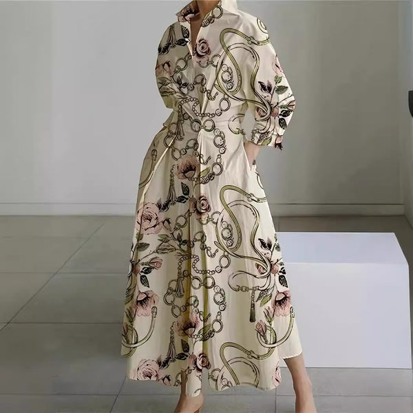 Fenna - Casual Dames Maxi-Jurk Met Zakken In Vintage Print