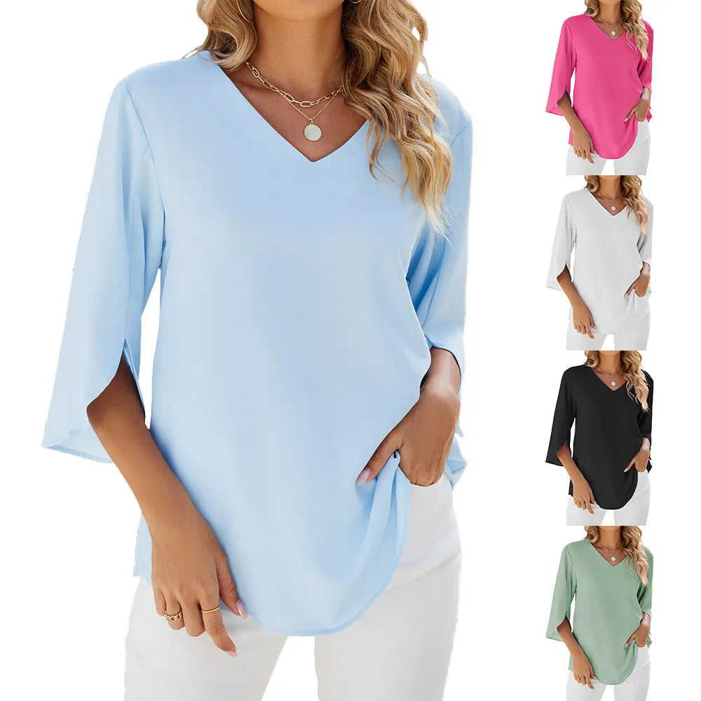 Karlijn - Dames Overhemden Korte Mouwen Tops Kapelhals Blouse Elegante Tuniek Shirt