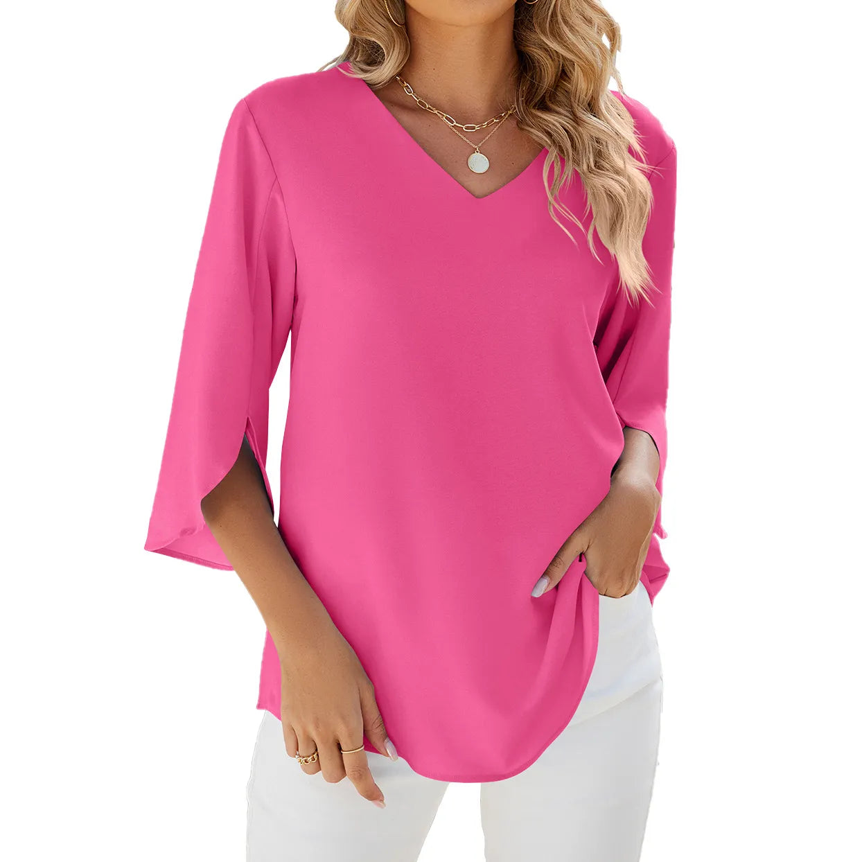 Karlijn - Dames Overhemden Korte Mouwen Tops Kapelhals Blouse Elegante Tuniek Shirt