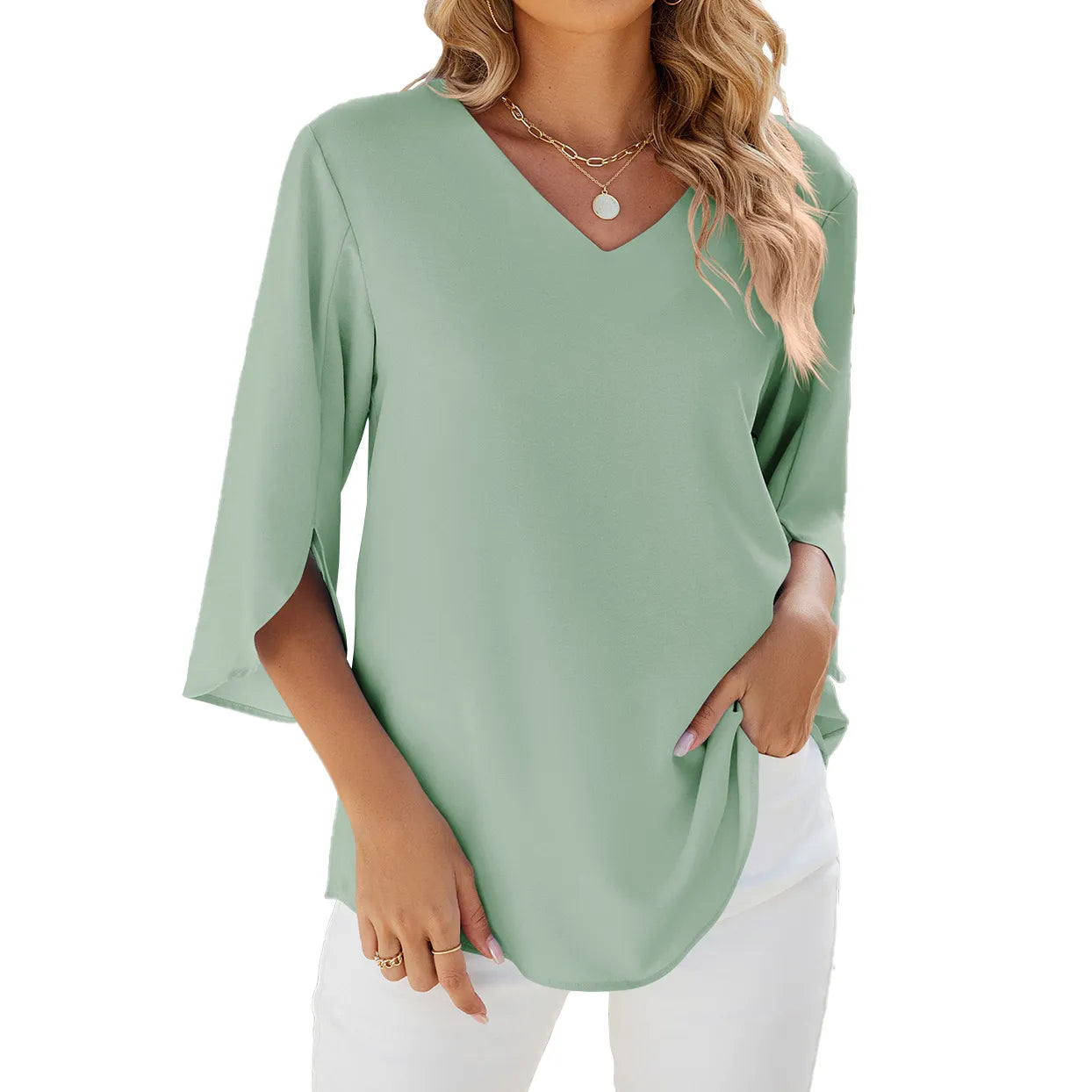 Karlijn - Dames Overhemden Korte Mouwen Tops Kapelhals Blouse Elegante Tuniek Shirt