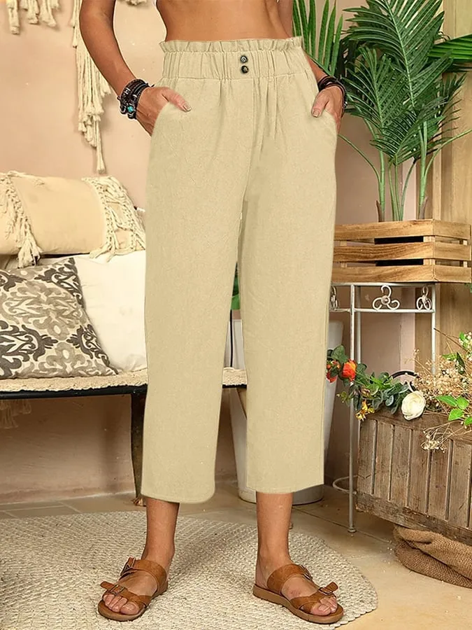 Veerle - Dames Katoen Linnen Comfort Rechte Casual Broek