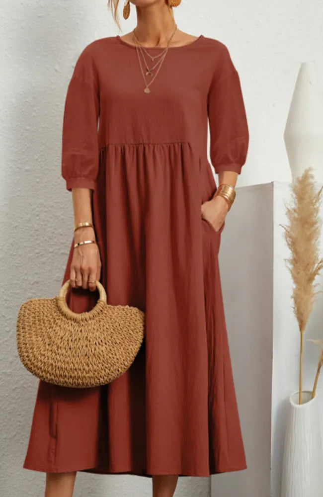 Imme - Casual Effen Kleur O Neck A-Lijn Jurken