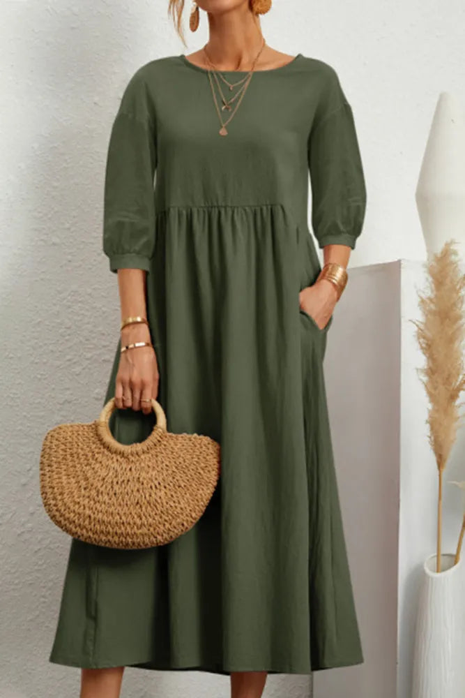 Imme - Casual Effen Kleur O Neck A-Lijn Jurken