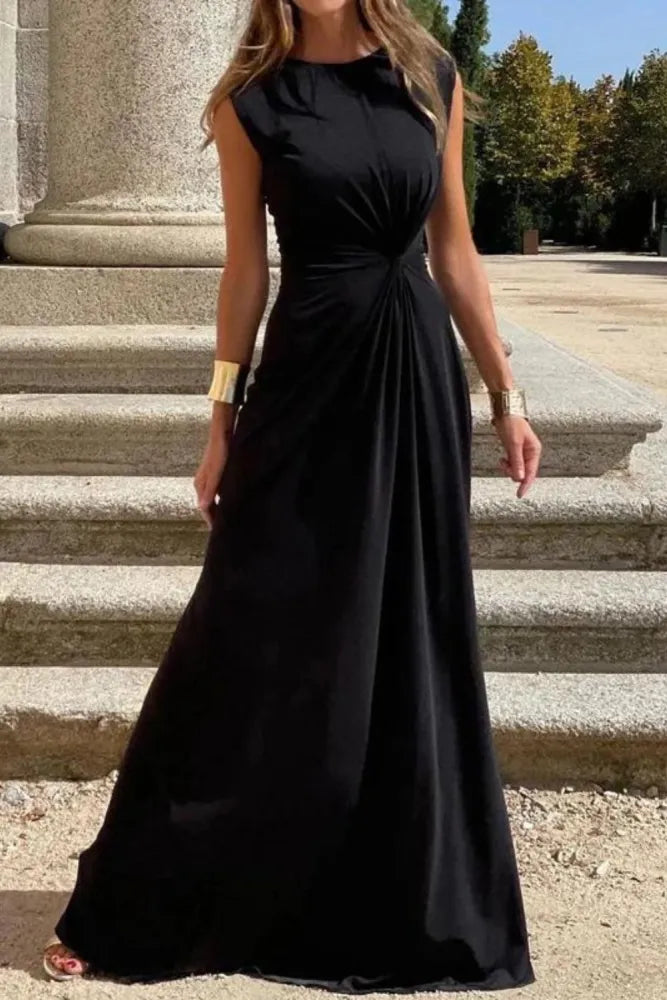 Zegerine - Damesmode Elegante Lange Mouwen Kapel V-Hals Effen Kleur Party Maxi Dress