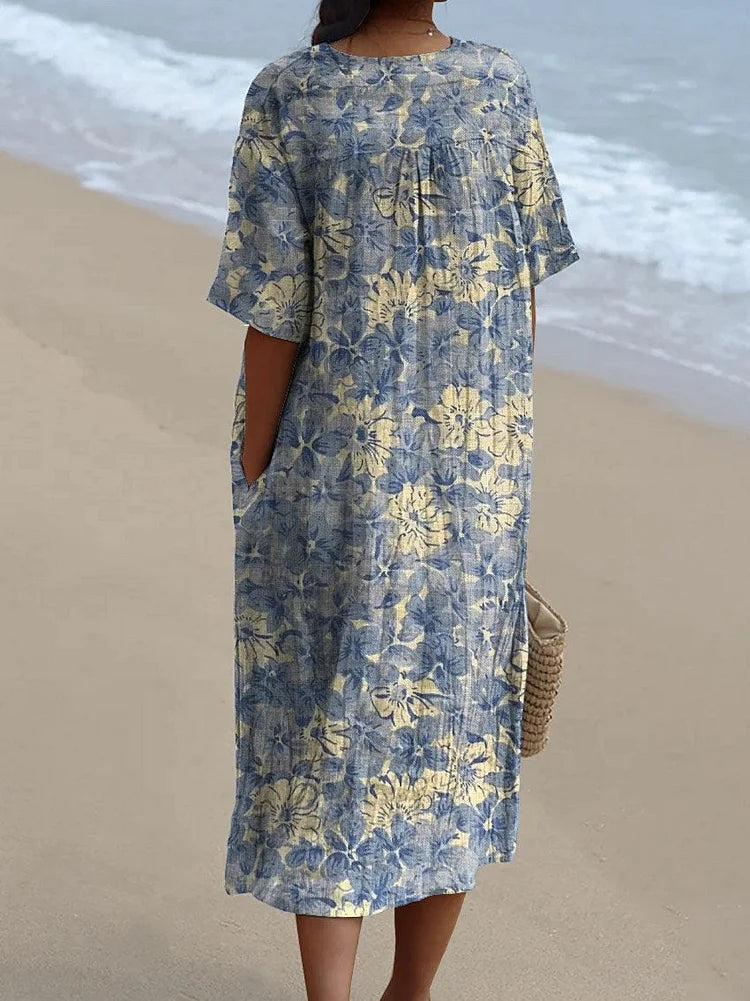 Noor - Casual, Vloeiende Jurk Met Retro Bloemenpatroon Voor Dames
