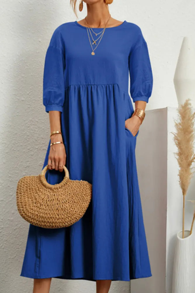 Imme - Casual Effen Kleur O Neck A-Lijn Jurken