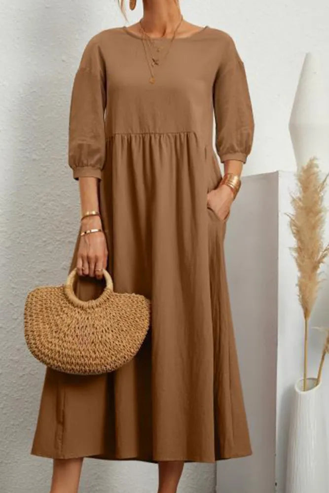 Imme - Casual Effen Kleur O Neck A-Lijn Jurken