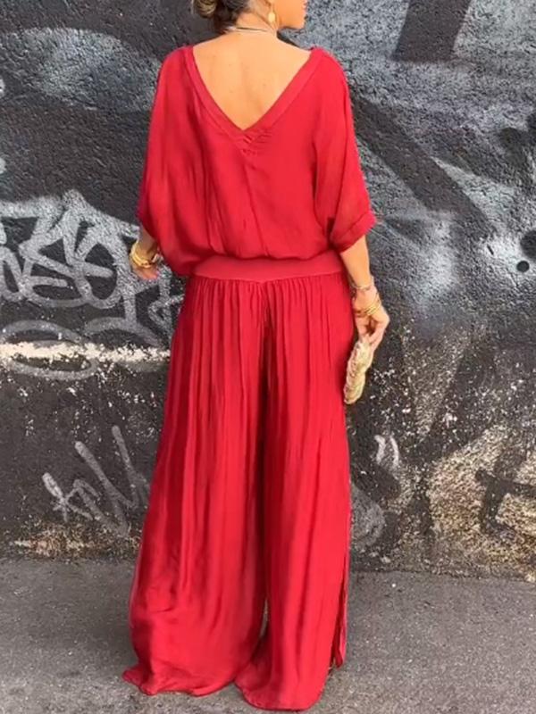 Elin - Elegante Tweedelige Wijde Chiffon Pantalonset