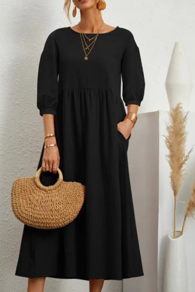 Imme - Casual Effen Kleur O Neck A-Lijn Jurken
