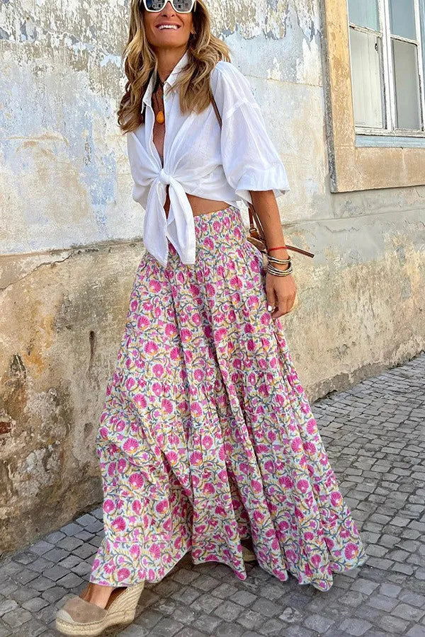 Liva - Boho Rok Voor Dames, Bloemenprint, Grote Strandrok Voor Op Vakantie