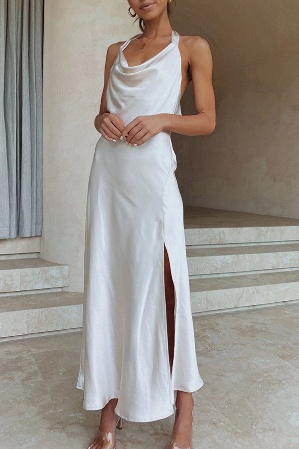 Noa - Rugloze Maxi-Jurk Met Vetersluiting, Split En Ritssluiting