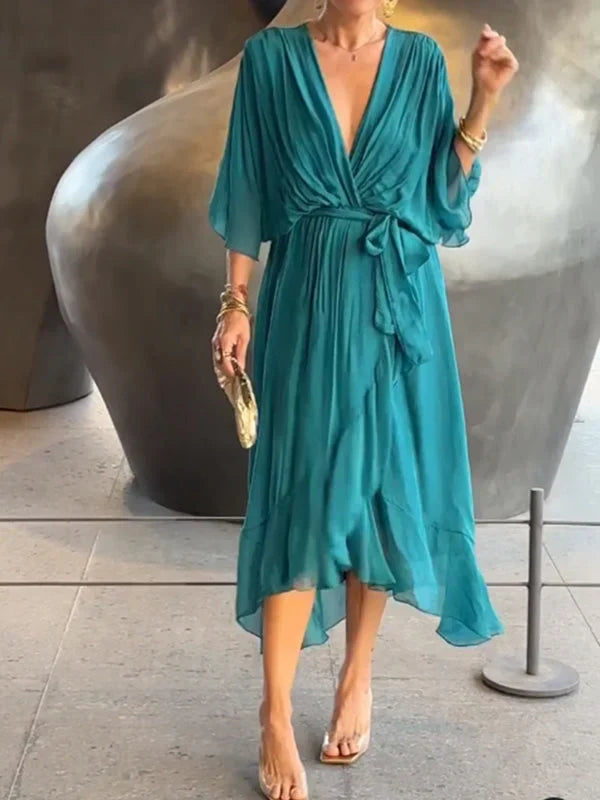 Roos - Elegante En Stijlvolle Chiffon Jurk Met V-hals
