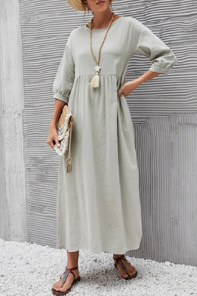 Imme - Casual Effen Kleur O Neck A-Lijn Jurken