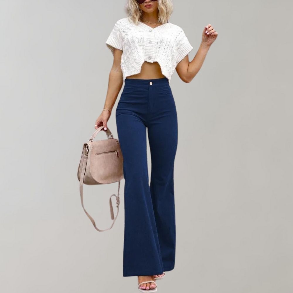 Alison - Trendy corduroy uitlopende broek
