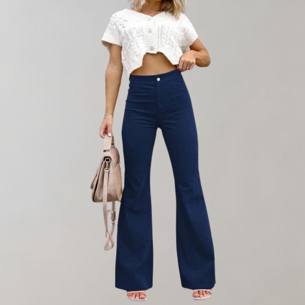 Alison - Trendy corduroy uitlopende broek