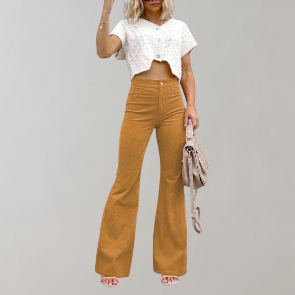 Alison - Trendy corduroy uitlopende broek
