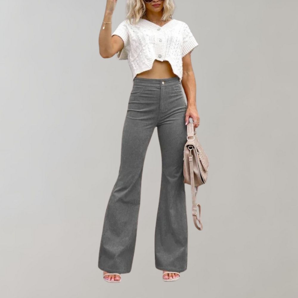 Alison - Trendy corduroy uitlopende broek