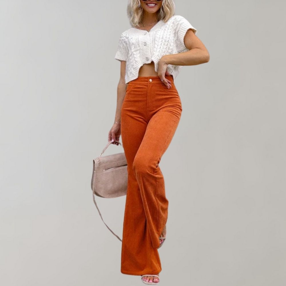 Alison - Trendy corduroy uitlopende broek