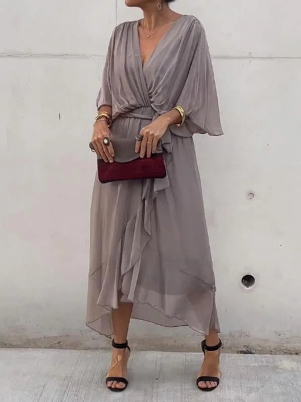 Roos - Elegante En Stijlvolle Chiffon Jurk Met V-hals