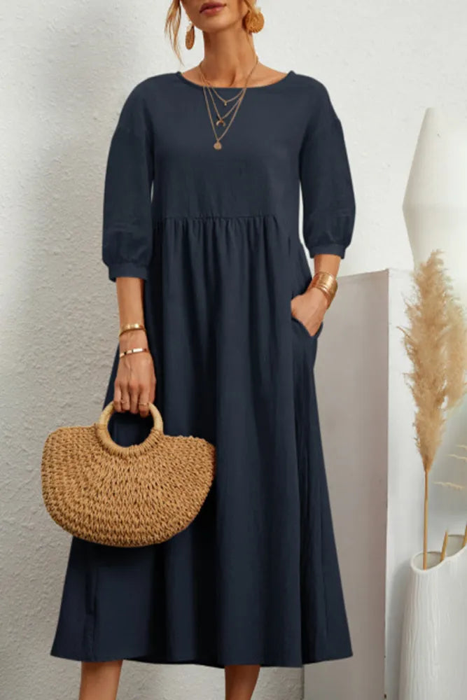 Imme - Casual Effen Kleur O Neck A-Lijn Jurken