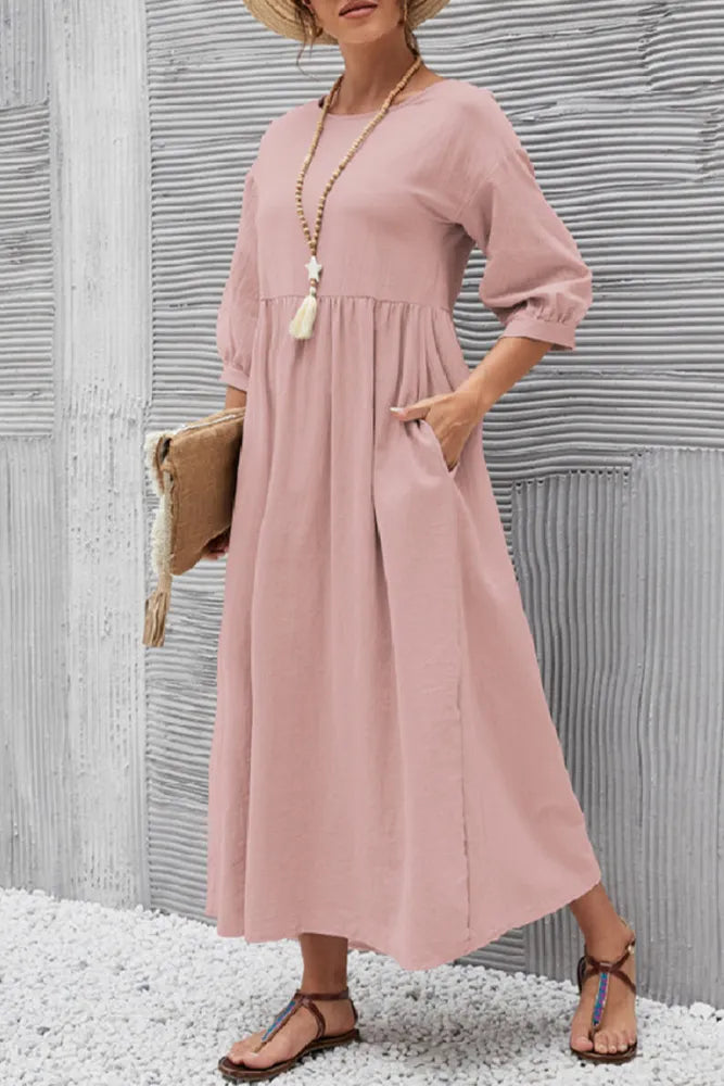 Imme - Casual Effen Kleur O Neck A-Lijn Jurken