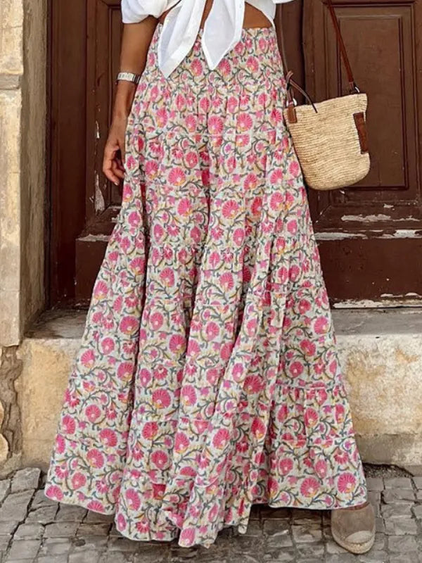 Liva - Boho Rok Voor Dames, Bloemenprint, Grote Strandrok Voor Op Vakantie