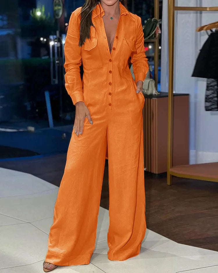 Dide - Casual Jumpsuit Met Revers In Effen Kleur
