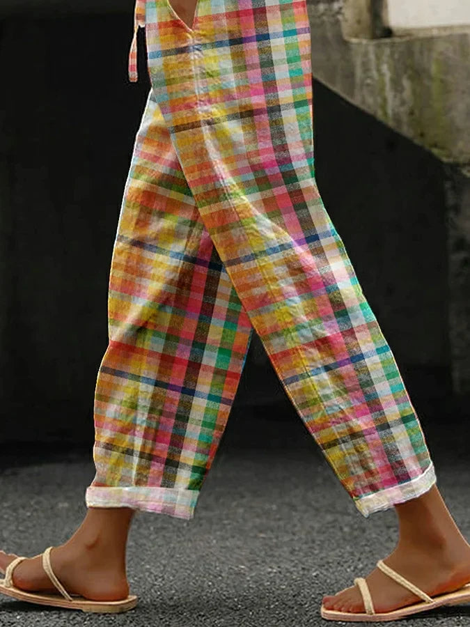 Jenna - Vrijetijdsbroek Met Vintage Ruitpatroon en Veters