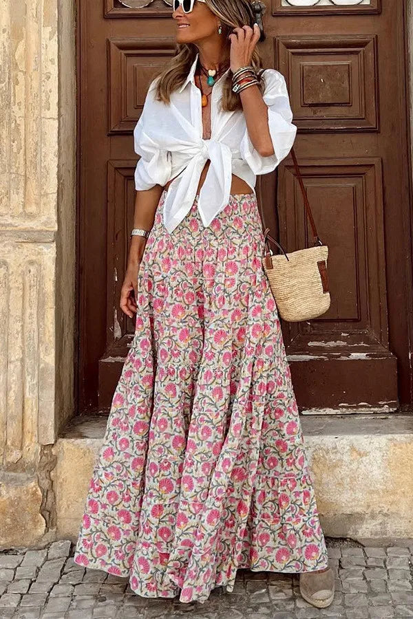 Liva - Boho Rok Voor Dames, Bloemenprint, Grote Strandrok Voor Op Vakantie