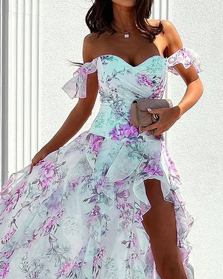 Lotte - Elegante Jurk Met Één Schouderprint
