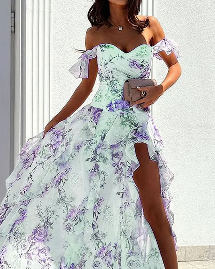 Lotte - Elegante Jurk Met Één Schouderprint