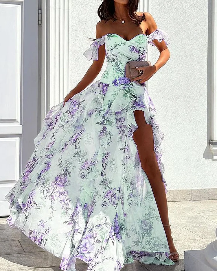 Lotte - Elegante Jurk Met Één Schouderprint