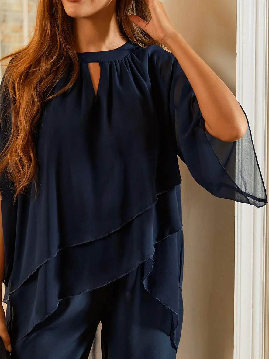 Bo - Urban Tweedelige Set Met Elegante Ronde Halslijn In Effen Chiffon