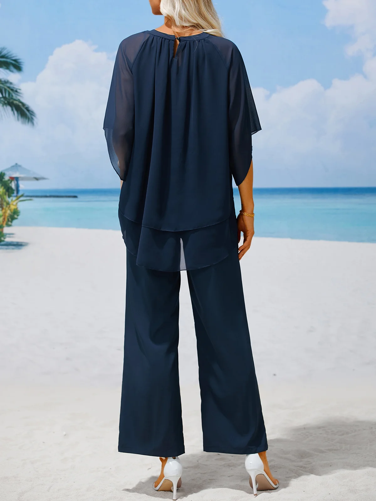 Bo - Urban Tweedelige Set Met Elegante Ronde Halslijn In Effen Chiffon