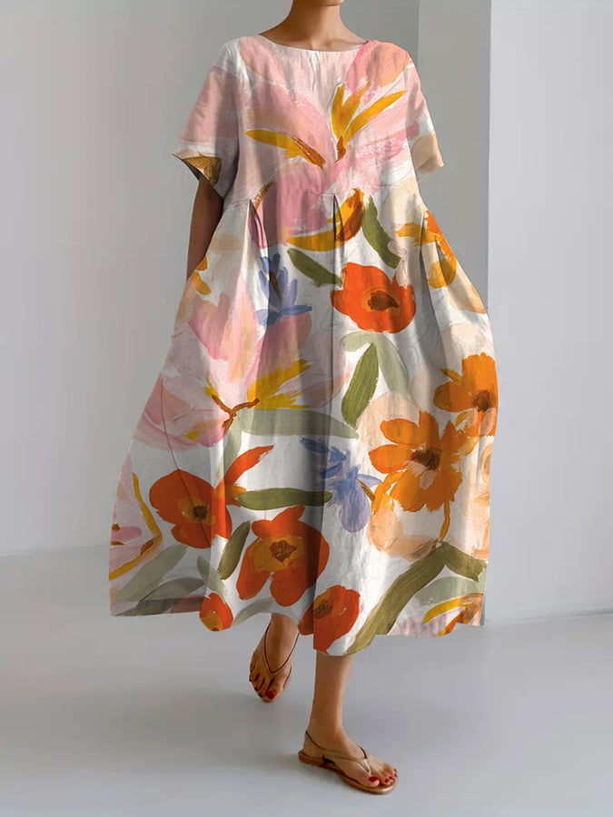 Bibi - Losse Casual Jurk Voor Dames In Een Retro Bloemendessin