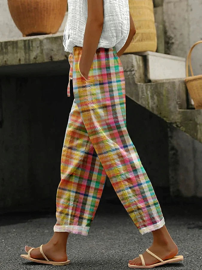 Jenna - Vrijetijdsbroek Met Vintage Ruitpatroon en Veters