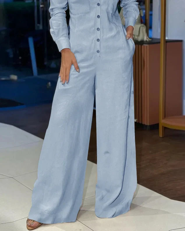 Dide - Casual Jumpsuit Met Revers In Effen Kleur