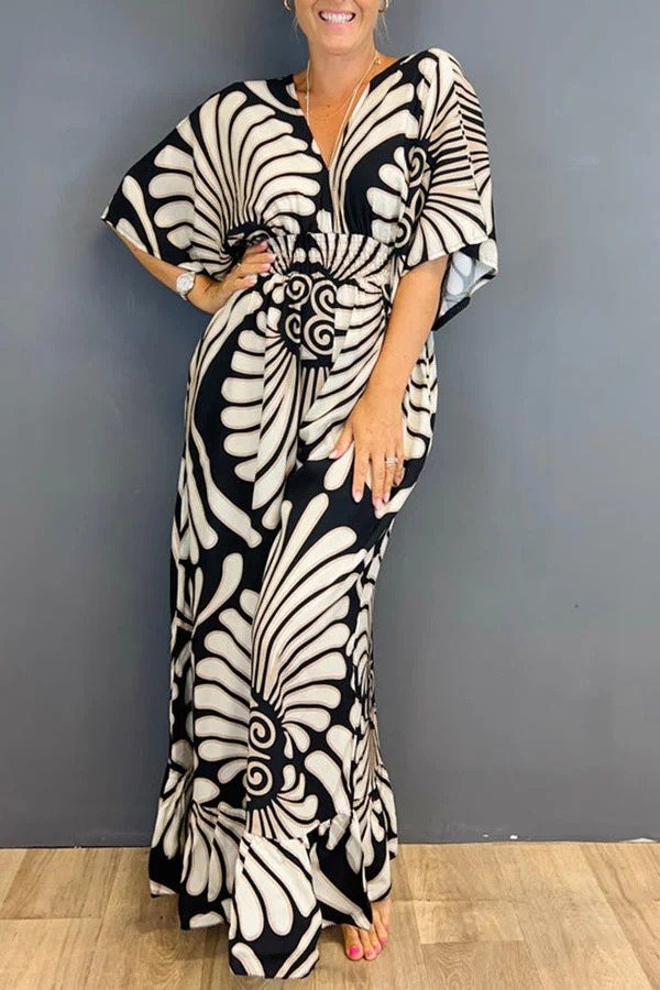 Natalie - Vintage Jumpsuit met Bloemenprint en Mouwen met Ruches