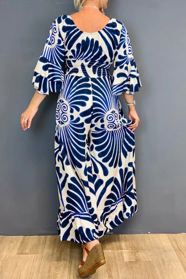 Natalie - Vintage Jumpsuit met Bloemenprint en Mouwen met Ruches