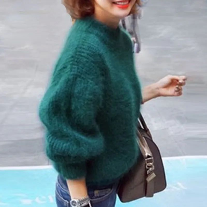 Remi - Losse gebreide effen trui - Vintage angora trui