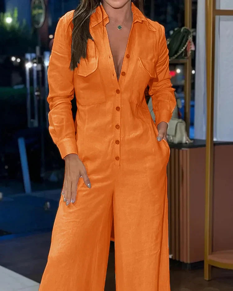 Dide - Casual Jumpsuit Met Revers In Effen Kleur