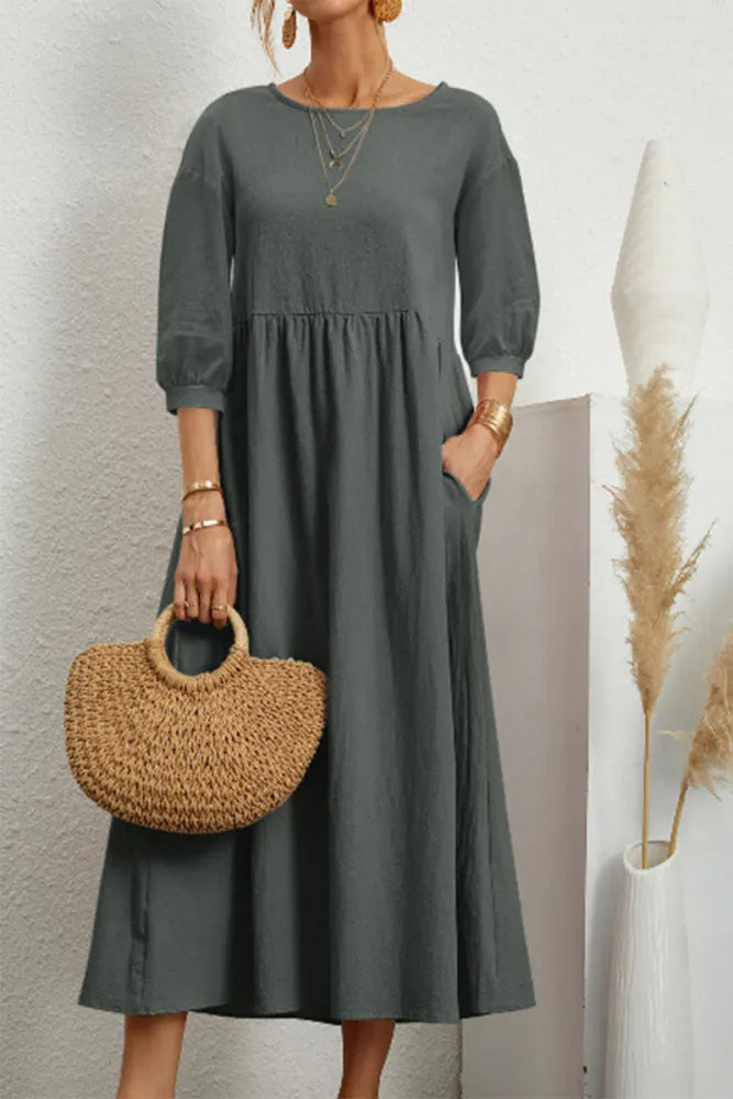 Imme - Casual Effen Kleur O Neck A-Lijn Jurken