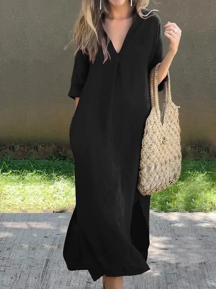 Noor - Dames Effen V-hals Pocketjurk