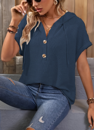Kiki - T-Shirt Met Capuchon, Vleermuismouwen En Trekkoordsluiting En Halve Knoopsluiting