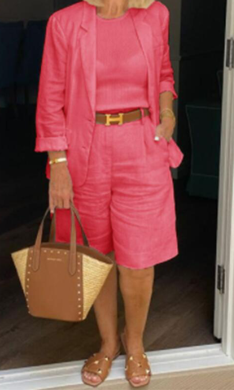 Melody - Elegante linnen short en blazerset voor dames