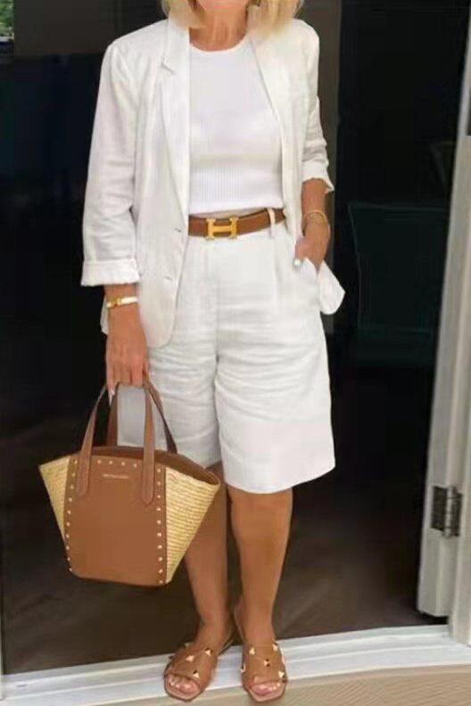 Melody - Elegante linnen short en blazerset voor dames
