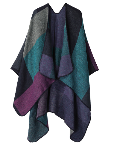 Fien - Stijlvolle Poncho Met Kleurblokken En Losse Pasvorm