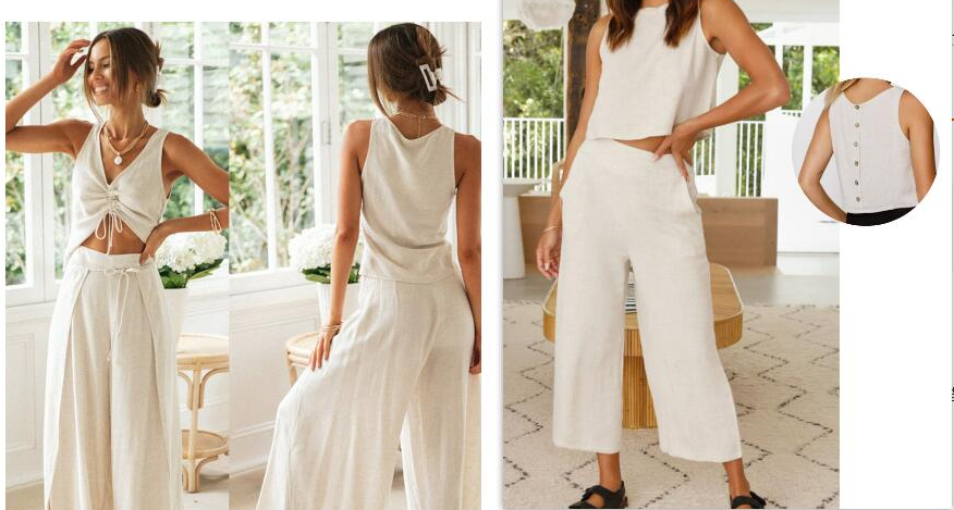 Tess - Mouwloos Vest Met Knopen En Wijde Broek